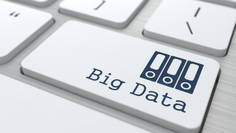 White Button with Big Data Icon on Computer Keyboard. Information Concept.
